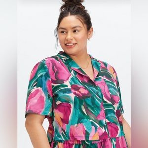 Fabletics‎ Button Down Pajama Top-Painted Tulips-Size 2X-New with Tags